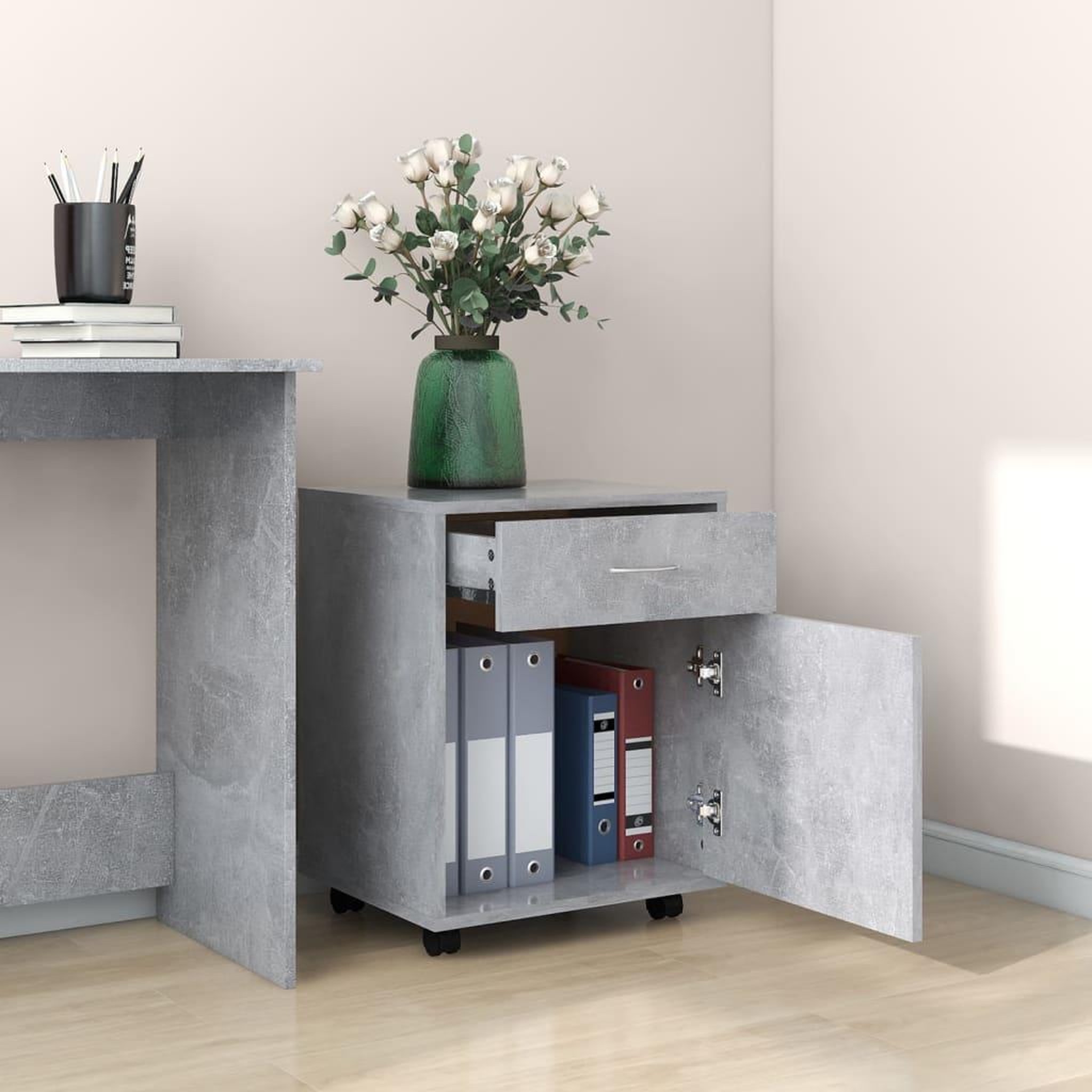 Voir la diapositive 3 : VIDAXL Armoire a roulettes Gris beton 45x38x54 cm Bois d'ingenierie