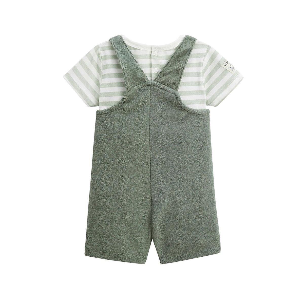 Petit Béguin Ensemble salopette bébé en éponge et t-shirt Crocro rigolo