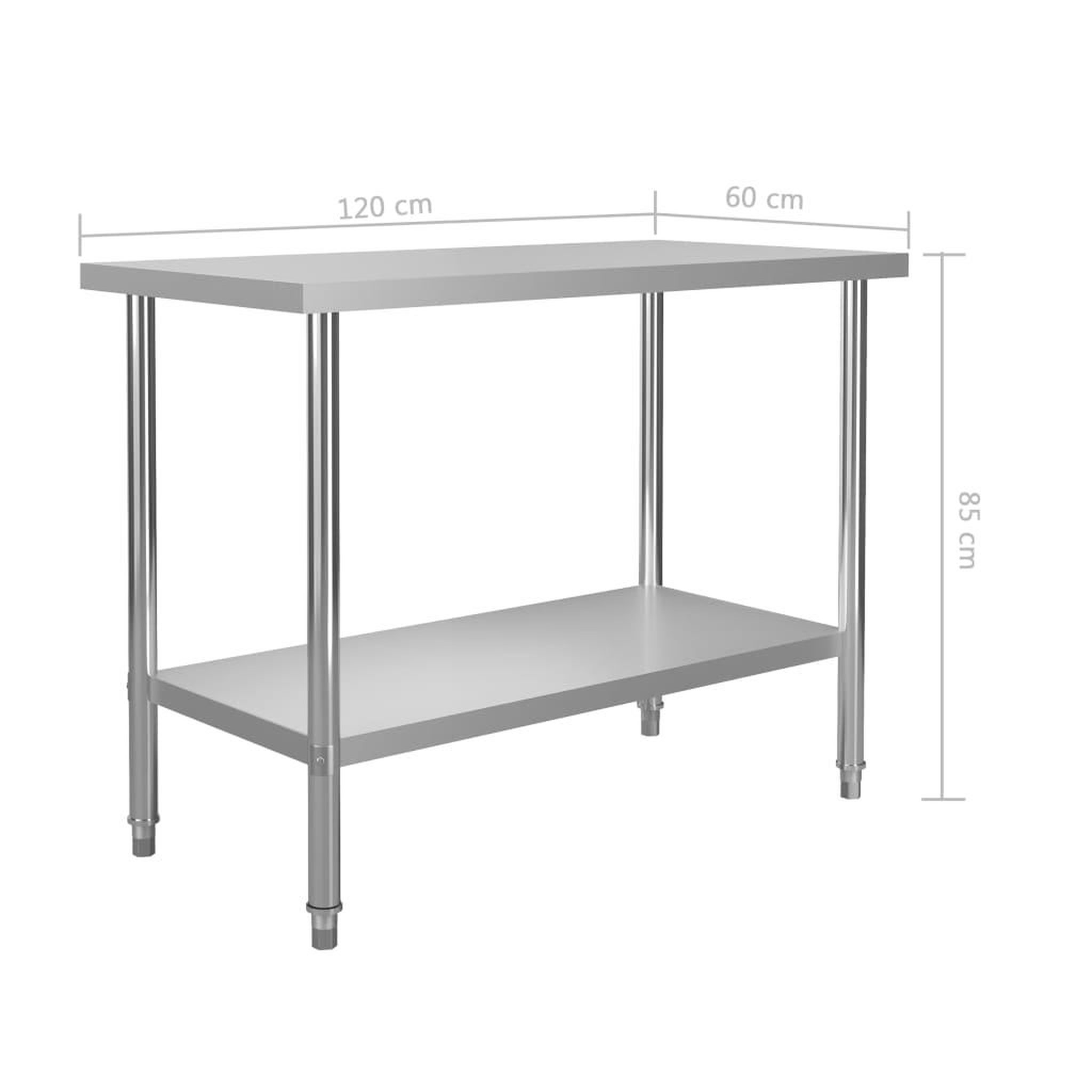 Voir la diapositive 6 : VIDAXL Table de travail de cuisine avec etagere 120x60x120 cm Inox