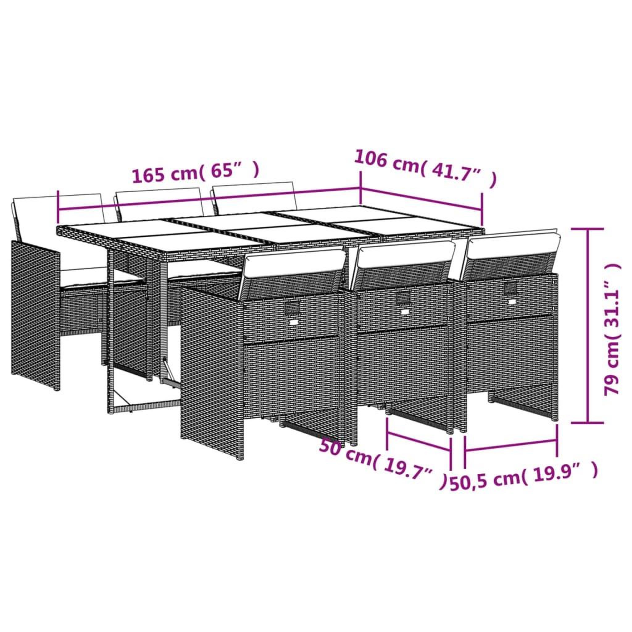 Voir la diapositive 6 : VIDAXL Ensemble a manger de jardin coussins 7pcs Noir Resine tressee