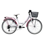 Vélo enfant (140/160 cm) - VTC 24'' Fille Acier  City - Fourche rigide - 6 vitesses - Dérailleur Shimano - Freins V-Brake - Equipé City