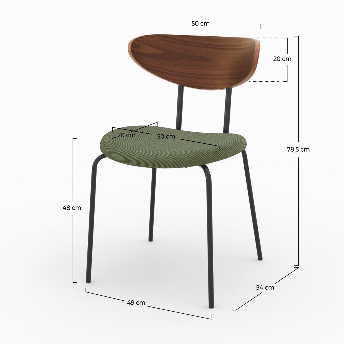 Rendez vous déco Lot de 2 chaises en velours côtelé vert kaki et dossier en noyer - Jade