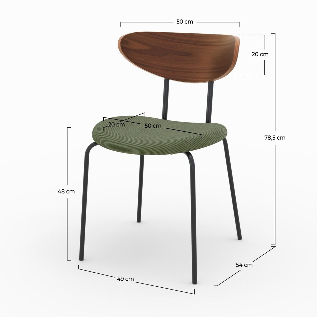 Rendez vous déco Lot de 2 chaises en velours côtelé vert kaki et dossier en noyer - Jade