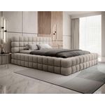 BEST MOBILIER Kingston - lit coffre - 160x200 - sommier inclus - en tissu bouclette. Coloris disponibles : Gris, Blanc, Beige