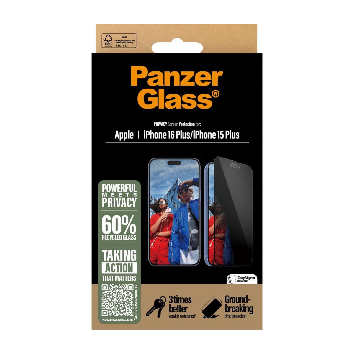 PANZERGLASS Protège écran iPhone 16 Plus Privacy verre trempé