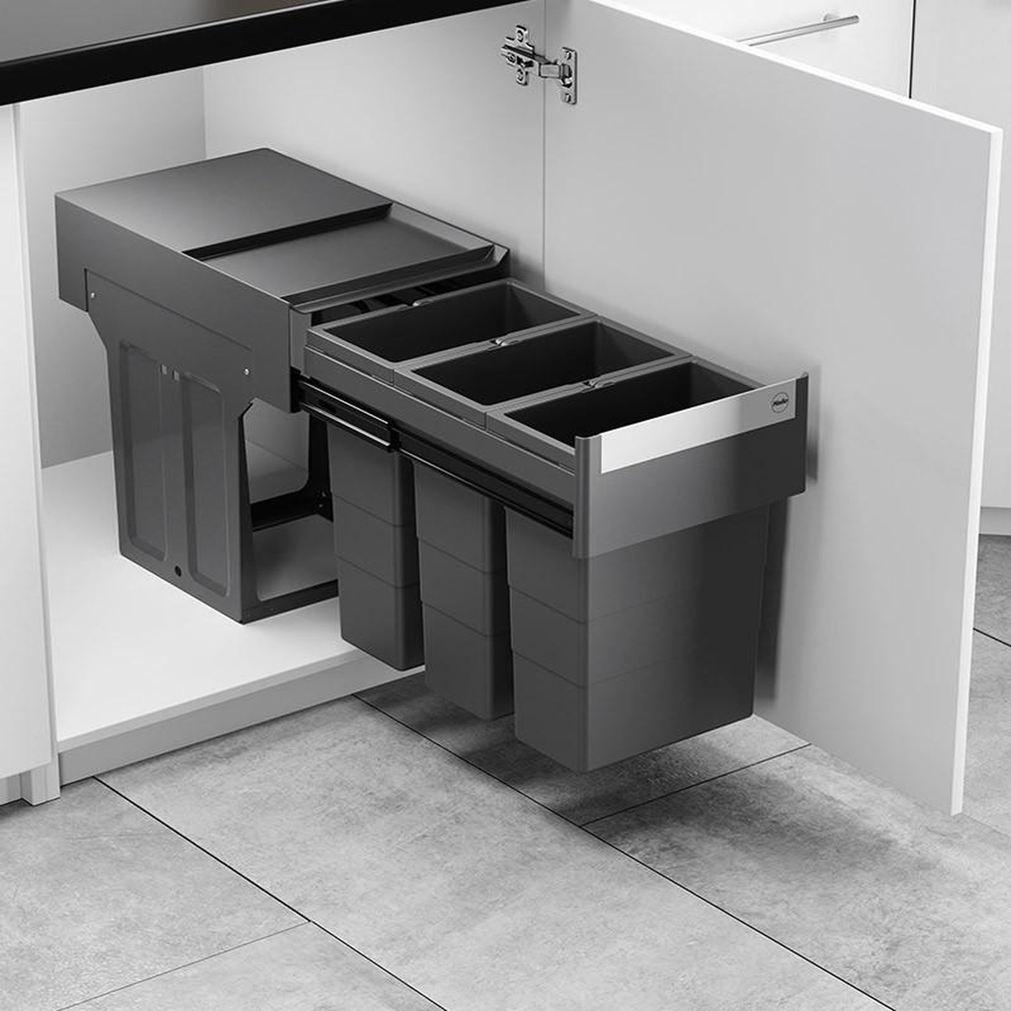 Voir la diapositive 2 : HAILO Poubelle de cuisine 3 bacs encastrables 24l (8+8+8) hailo as tandem