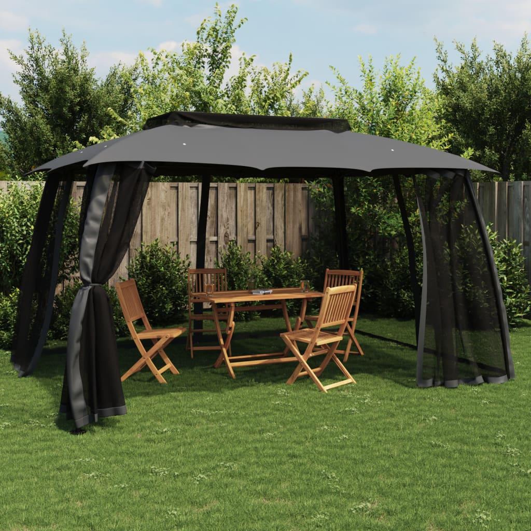 VIDAXL Tonnelle avec double toit et parois en filet anthracite acier