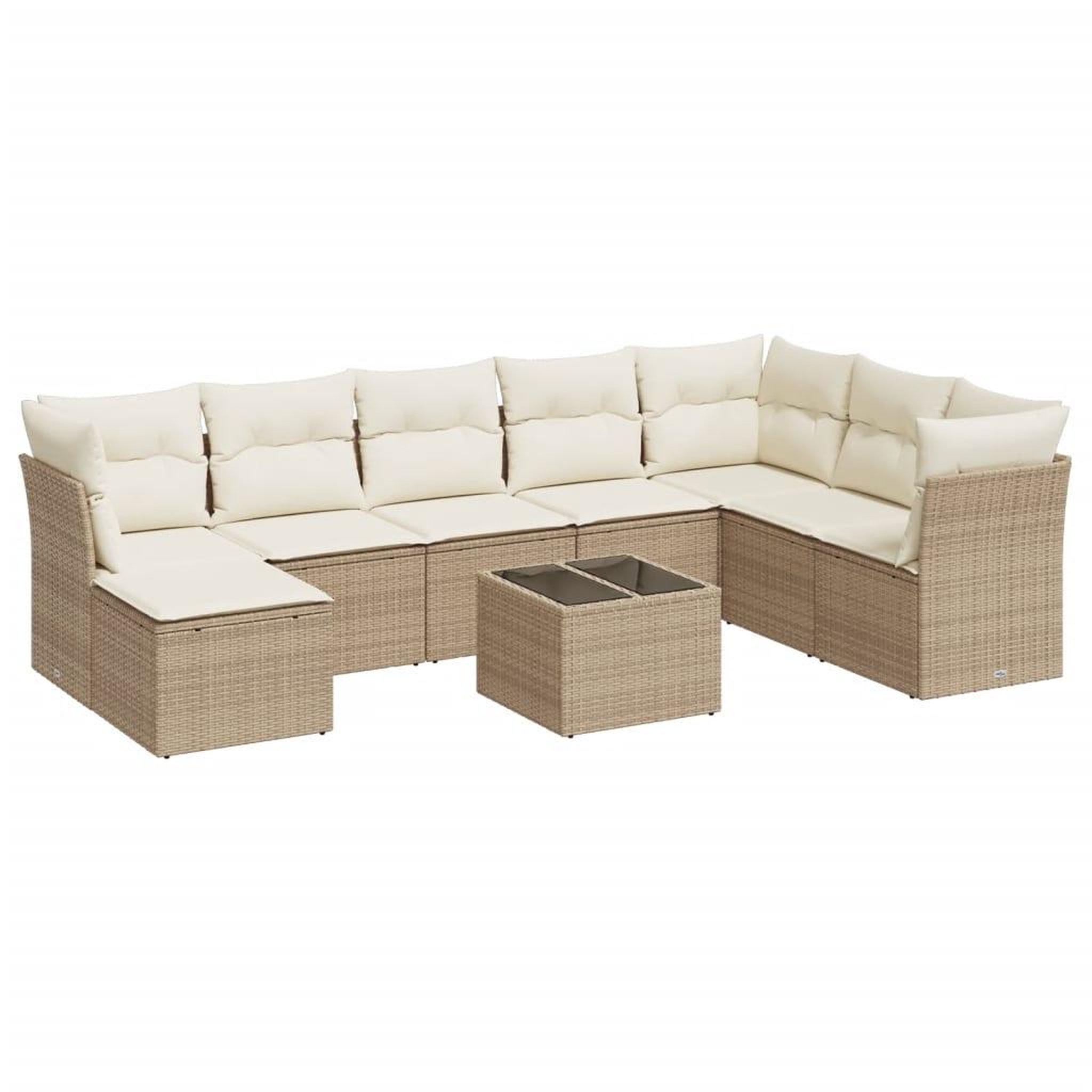 Voir la diapositive 2 : VIDAXL Salon de jardin avec coussins 9 pcs beige resine tressee