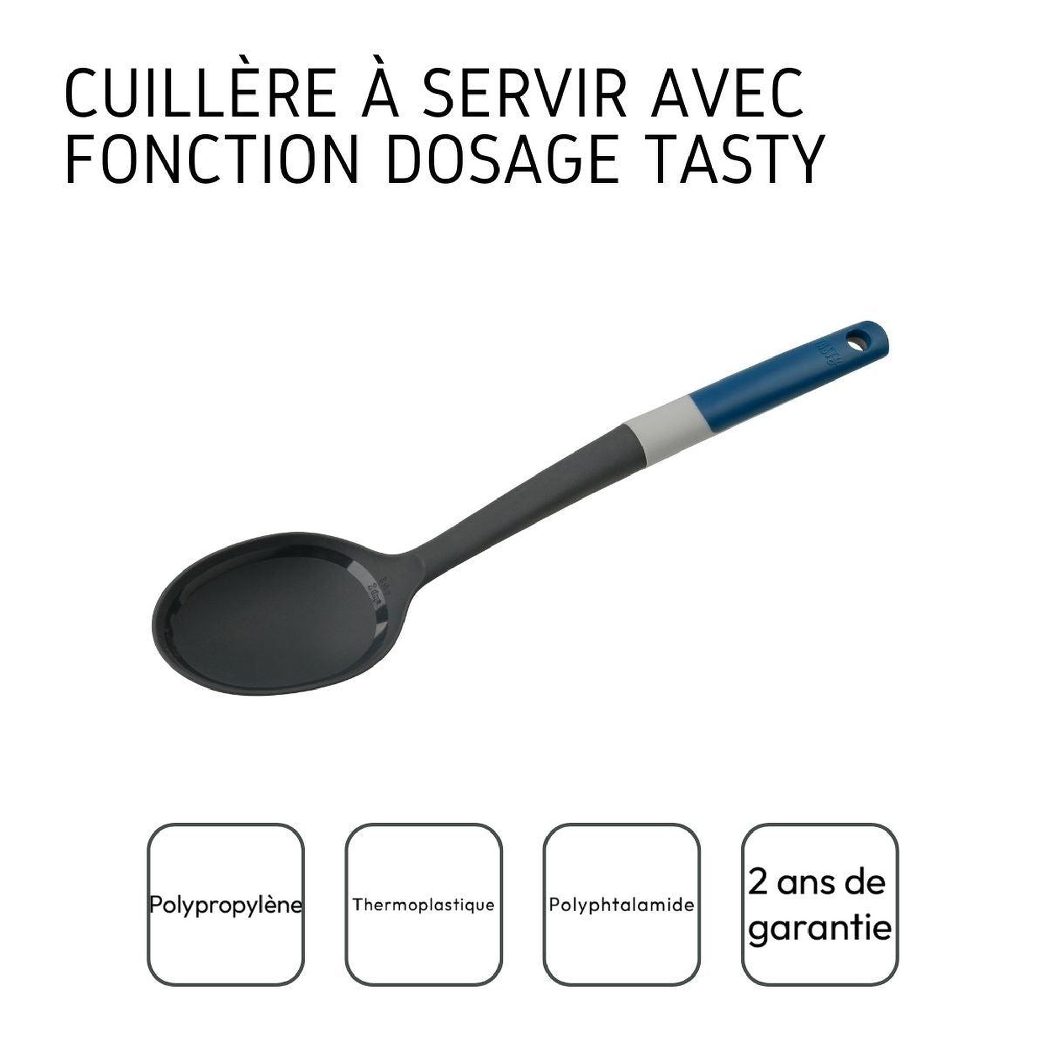 Voir la diapositive 4 : TASTY Cuillère doseuse manche bleu foncé 34 cm tasty core
