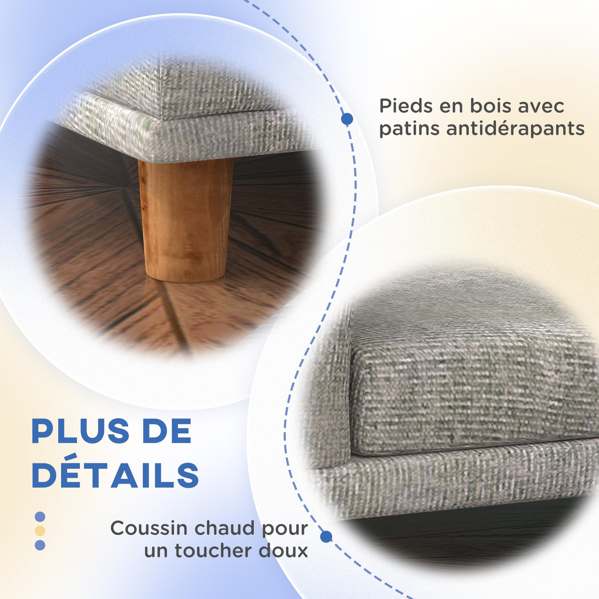 Voir la diapositive 6 : PAWHUT Canapé chien lit pour chien design scandinave coussin déhoussable dim 98l x 67l x 25h cm pieds bois tissu polyester gris
