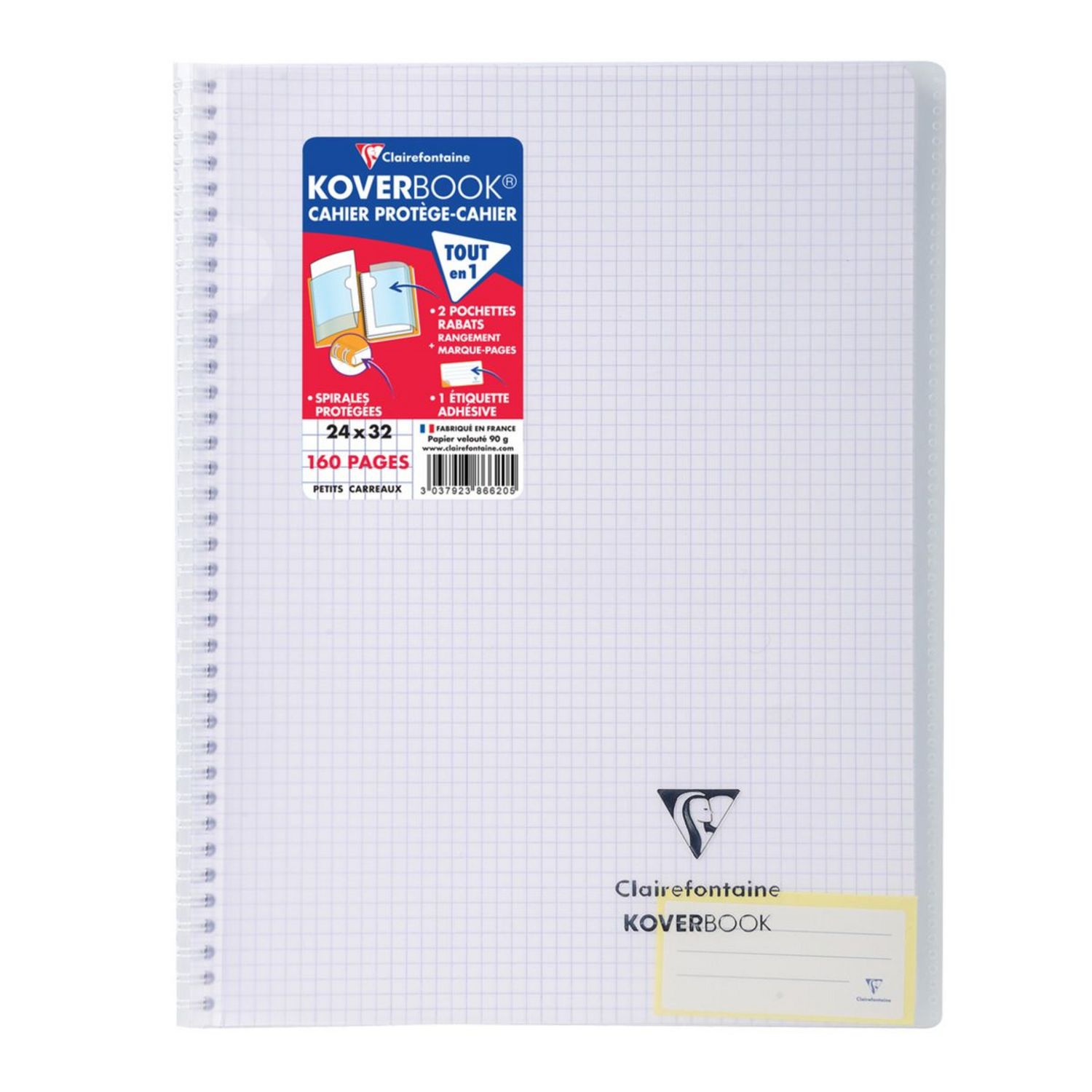 Clairefontaine 971501C - Koverbook Attached Writing - A4 21x29,7cm - 96 Pages With Lined Margin - White Paper 90g - Polypropylene Cover In Random Color