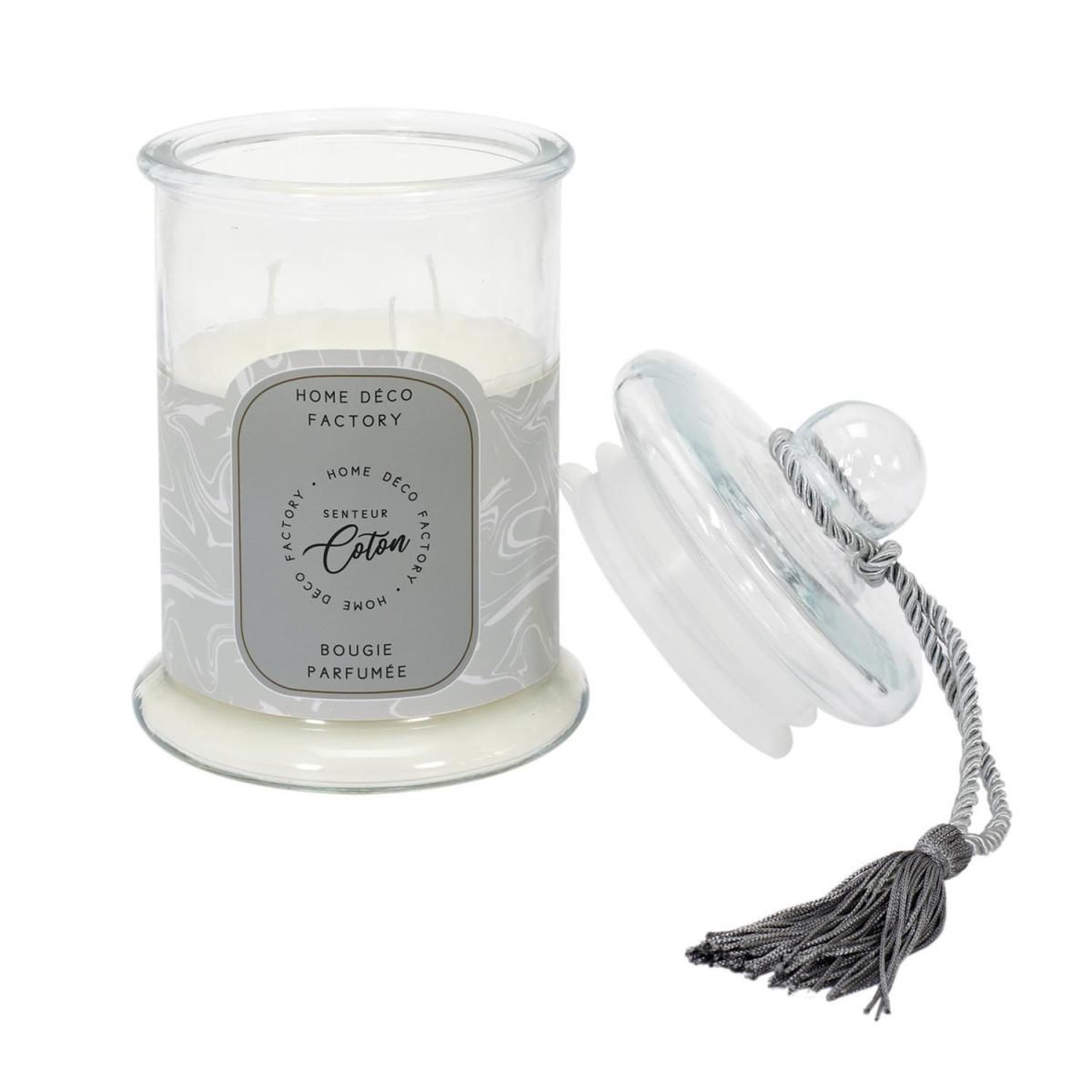 Voir la diapositive 2 : The Home Deco Factory Bougie parfumée en verre  bonbonnière  23cm coton