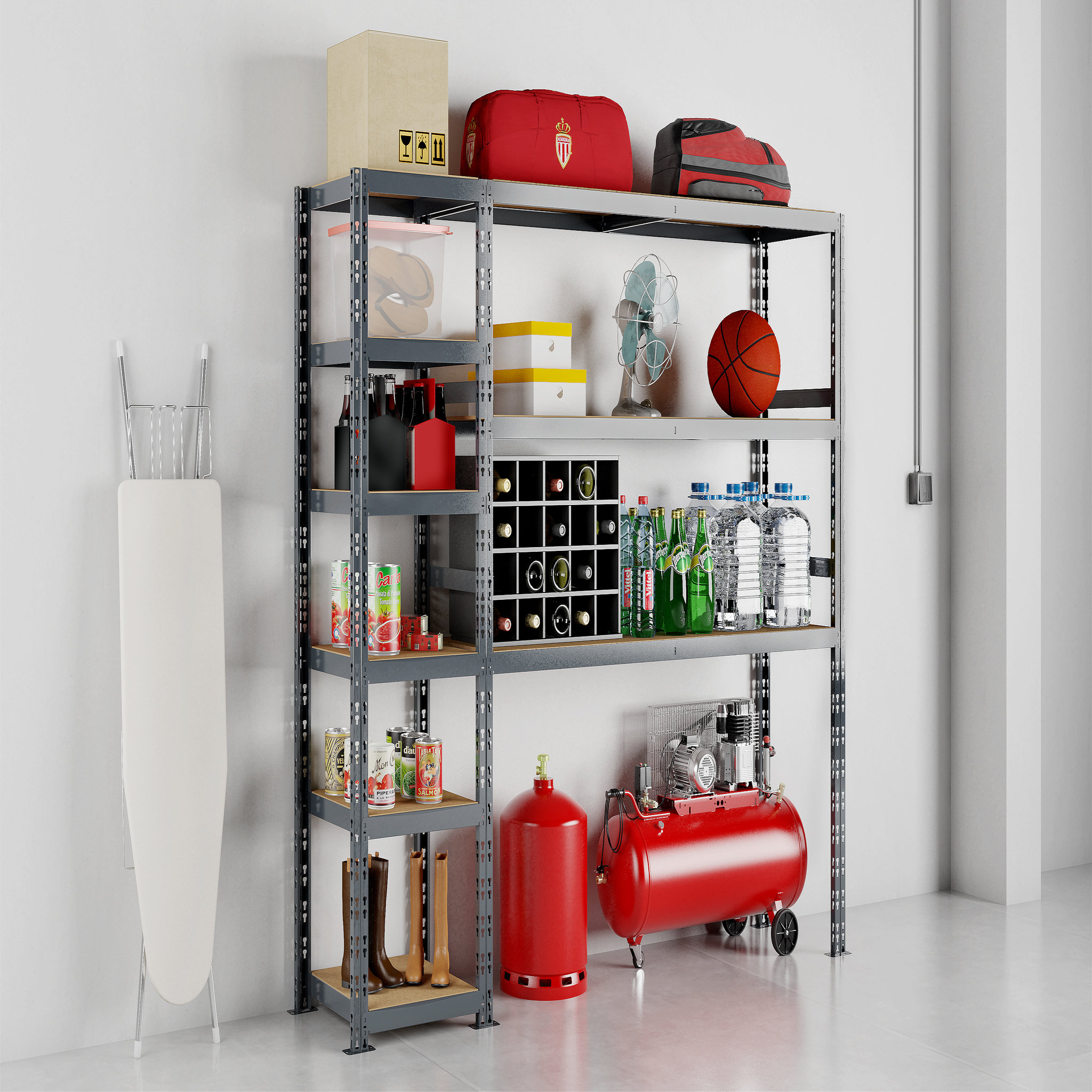 Voir la diapositive 3 : Concept rangement de garage MODULÖ STORAGE SYSTEME EXTENSION 2 étagères 9 plateaux longueur 200 cm