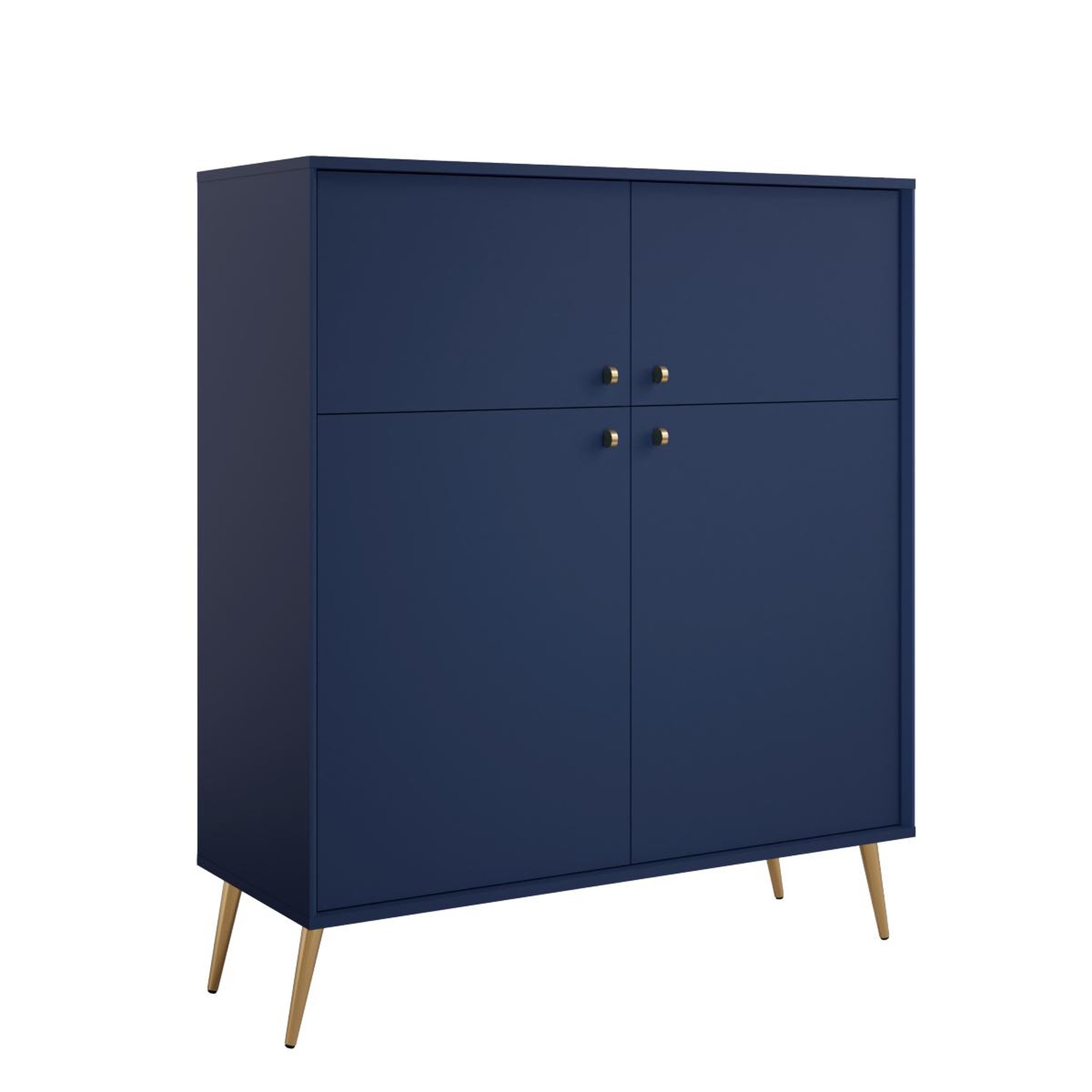 JLC KREATION Buffet haut moderne 4 portes bleu et pied doré ezia