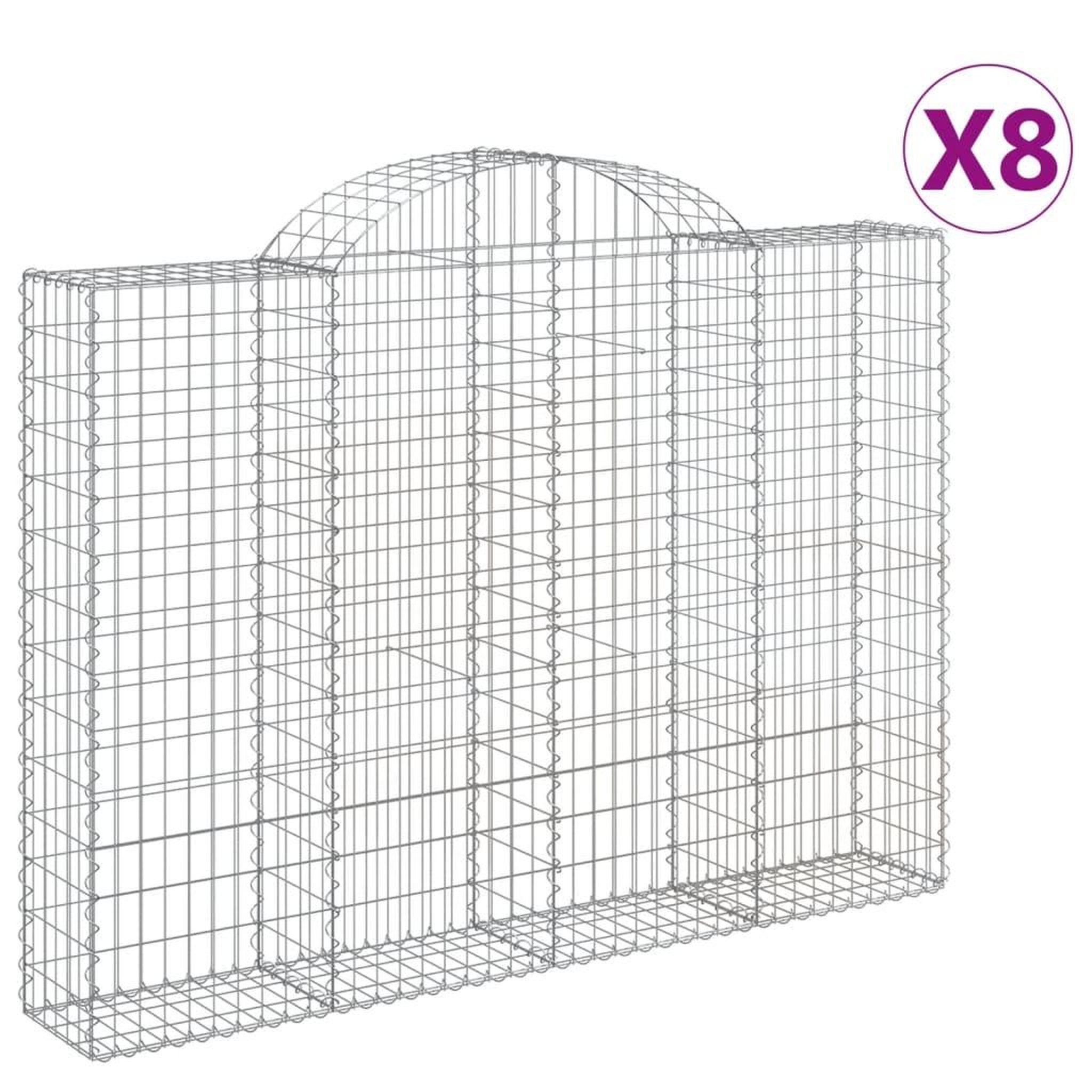 Voir la diapositive 2 : VIDAXL Paniers a gabions arques 8 pcs 200x30x140/160 cm Fer galvanise