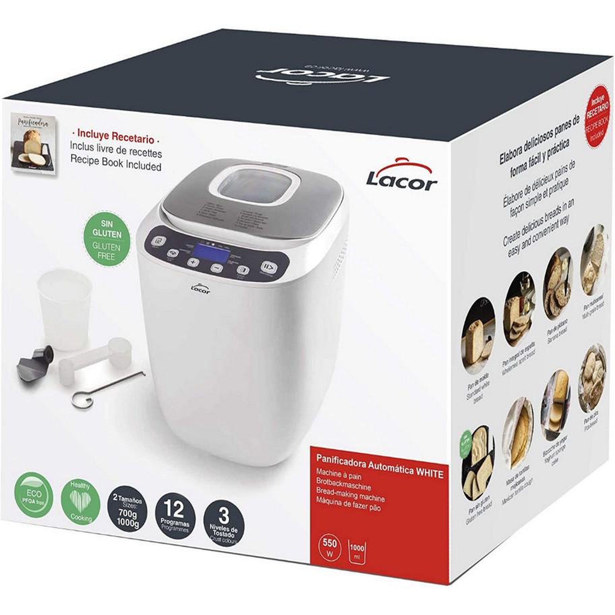 Voir la diapositive 4 : Lacor Machine à pain 1kg 550w blanc/gris - 69334