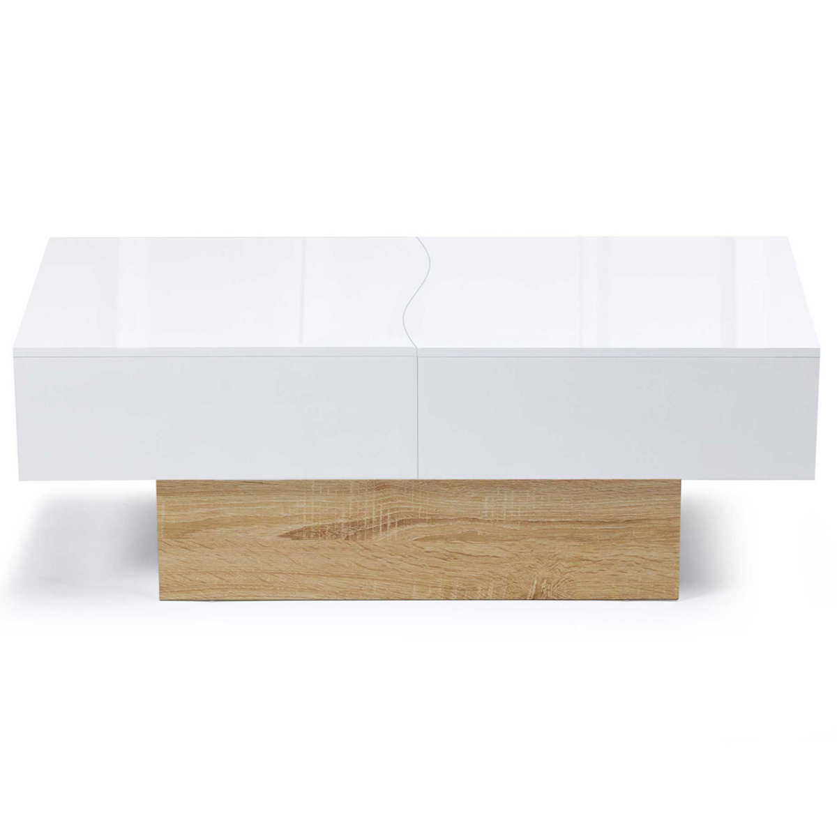 ID MARKET Table basse coulissante rectangulaire MARTA bois imitation hêtre et blanc