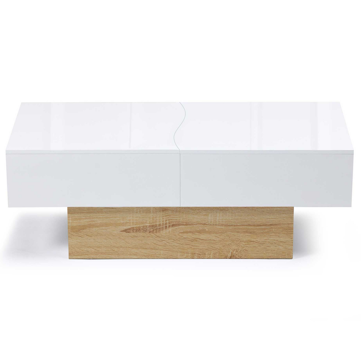 ID MARKET Table basse coulissante rectangulaire MARTA bois imitation hêtre et blanc