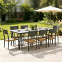 Voir la diapositive 2 : CONCEPT USINE Ensemble table de jardin 200 cm et 8 fauteuils gris foncé effet rotin CANBERRA