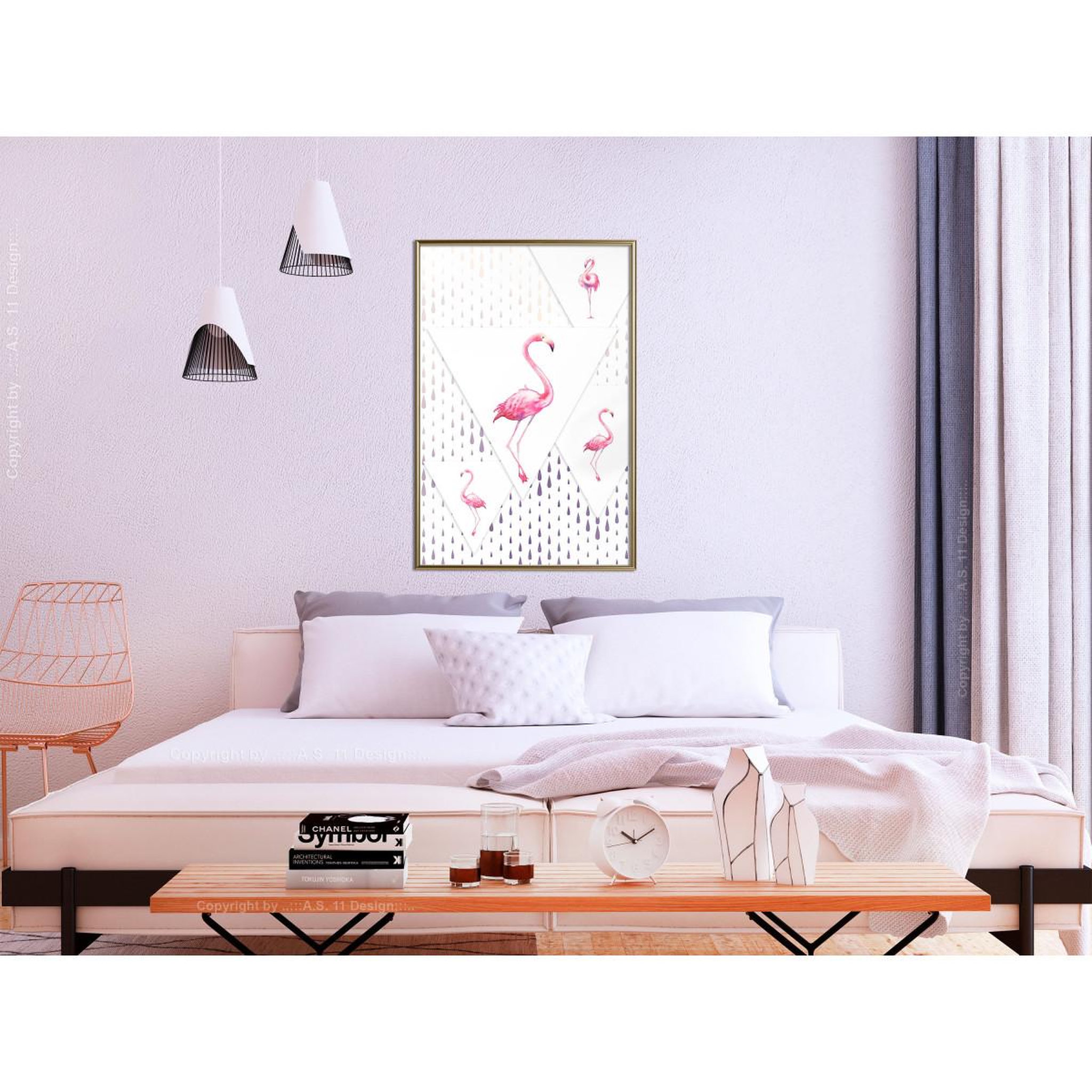 Voir la diapositive 2 : Paris Prix Affiche murale encadrée  flamingos and triangles