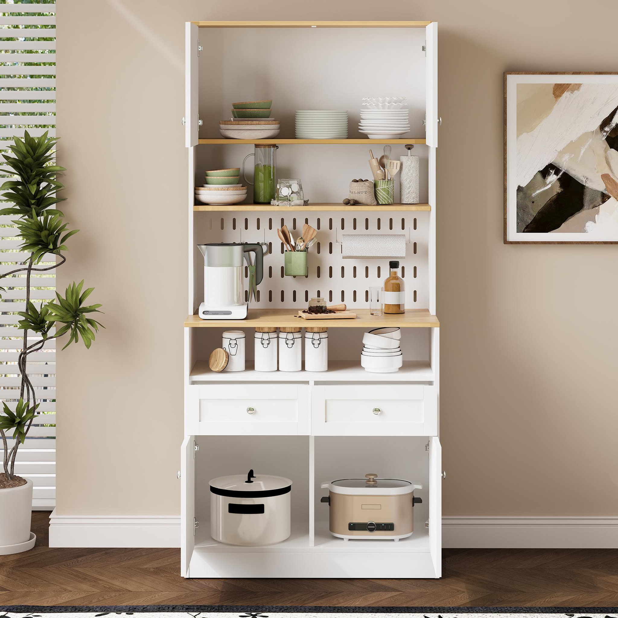Voir la diapositive 4 : MERAX Buffet de cuisine 4 portes 2 tiroirs - 80 cm blanc+naturel mdf