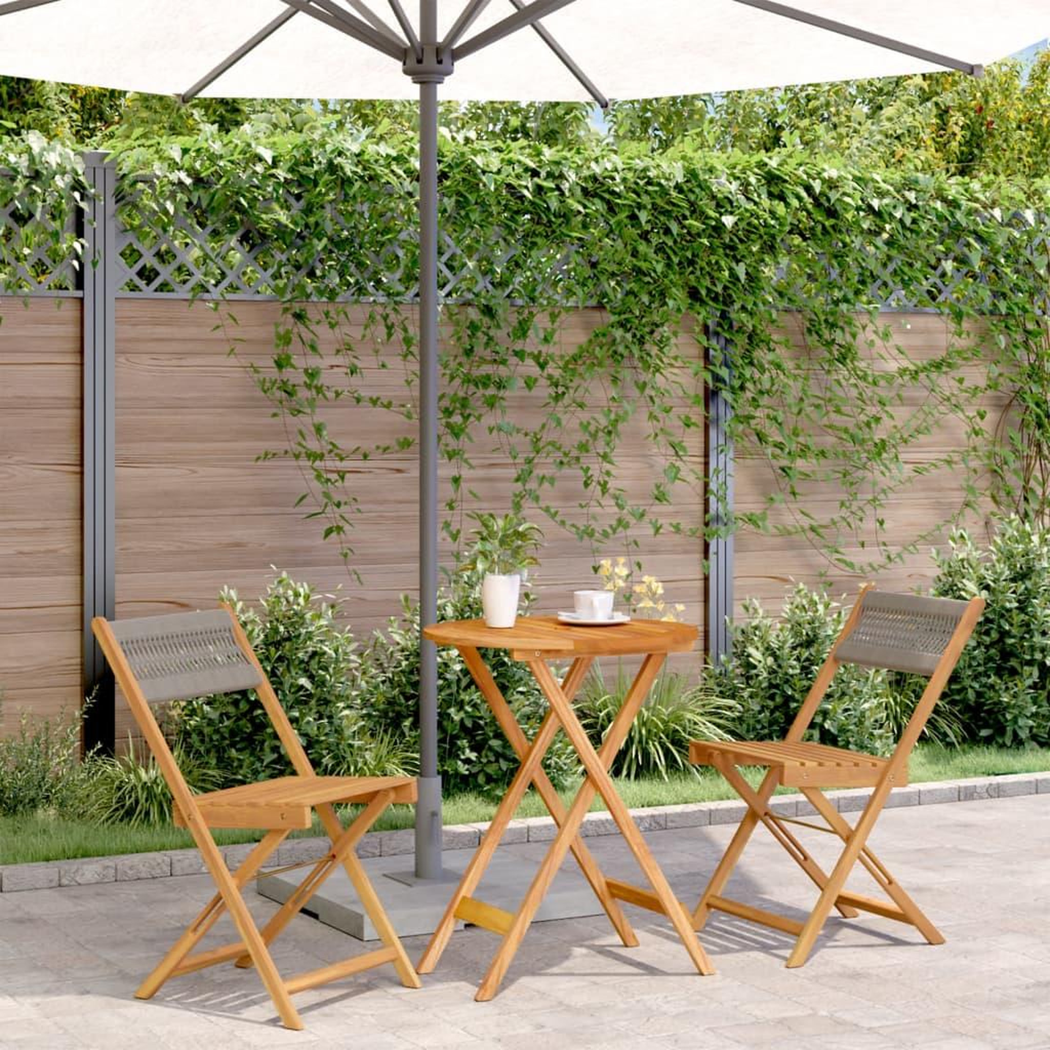 VIDAXL Ensemble de bistro 3 pcs gris polypropylene et bois massif