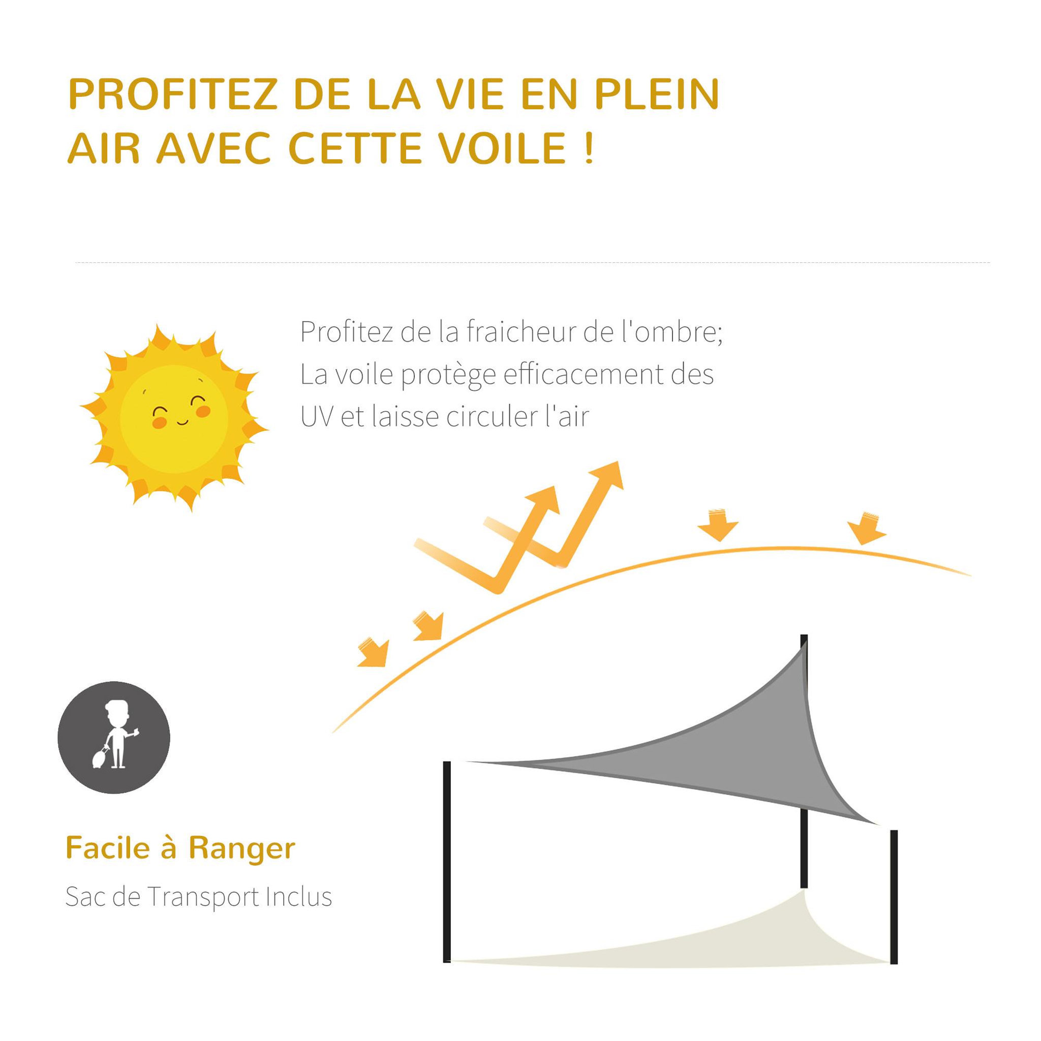 Voir la diapositive 4 : OUTSUNNY Voile d'ombrage triangulaire grande taille 5 x 5 x 5 m polyéthylène haute densité résistant aux UV gris