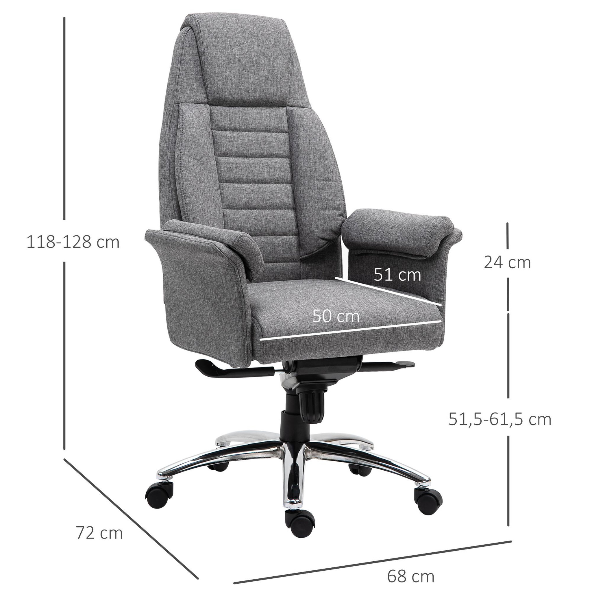 Voir la diapositive 3 : VINSETTO Fauteuil de bureau ergonomique hauteur réglable roulettes pivotantes 68 x 72 x 118-128 cm gris