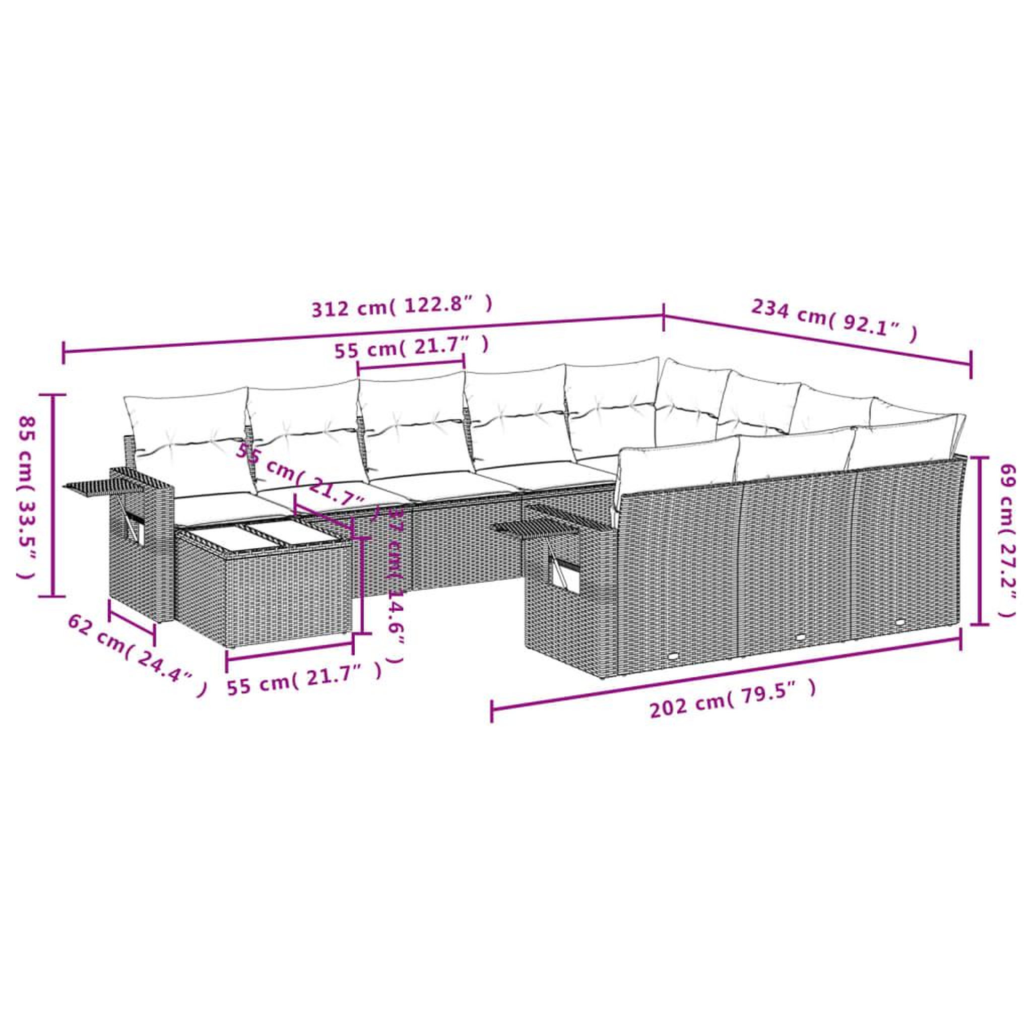 Voir la diapositive 6 : VIDAXL Salon de jardin 11 pcs avec coussins noir resine tressee