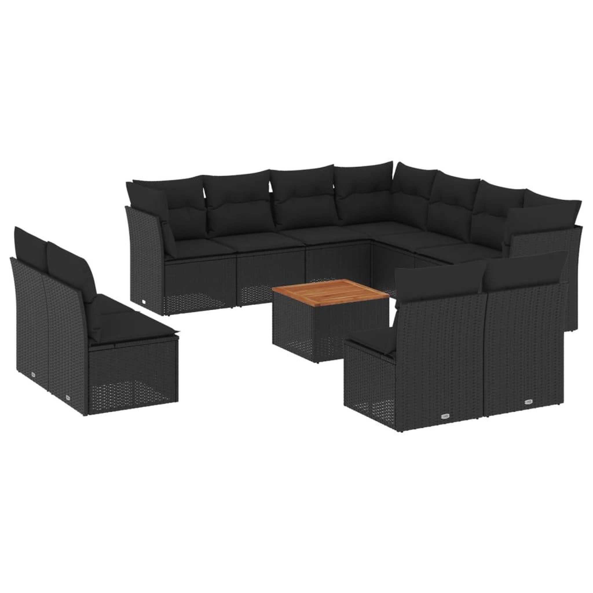 Voir la diapositive 2 : VIDAXL Salon de jardin 12 pcs avec coussins noir resine tressee