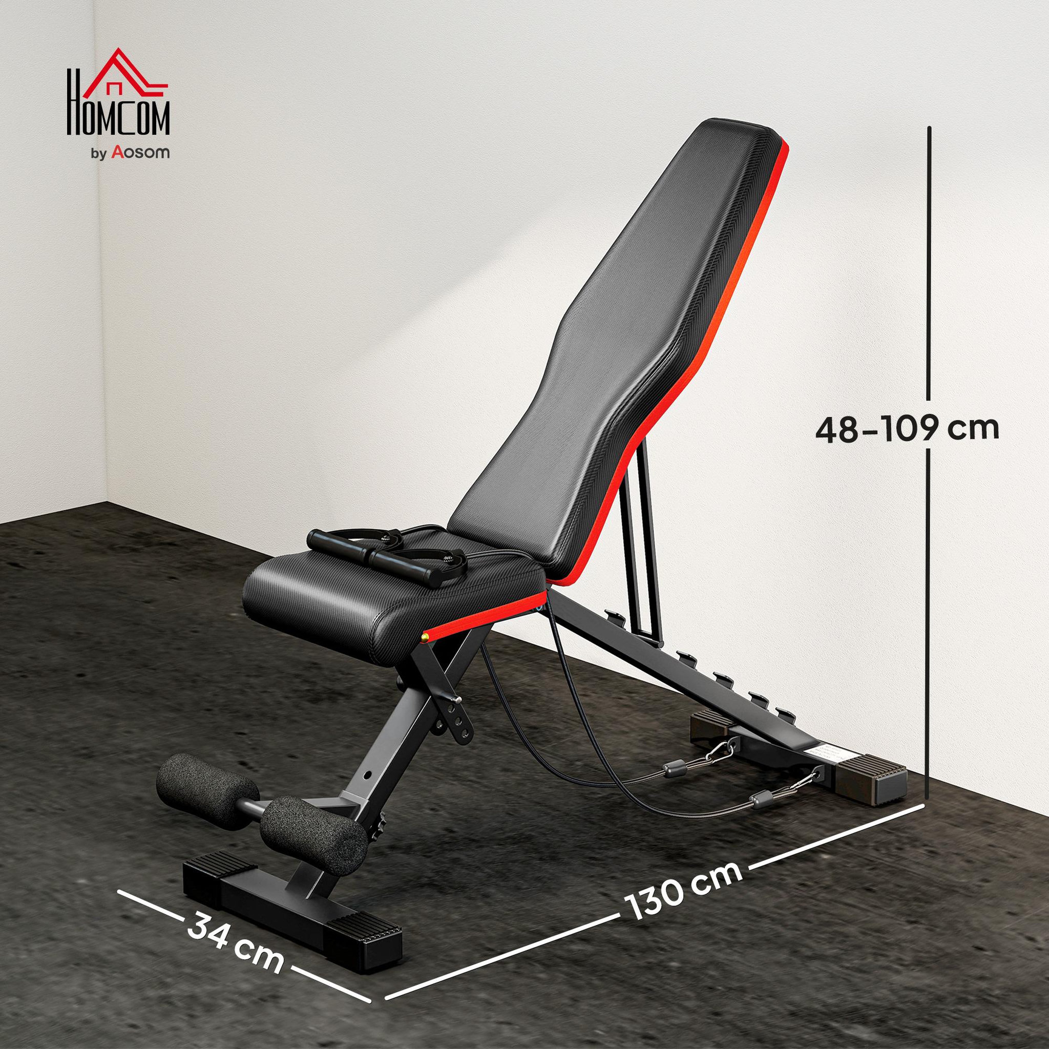 Voir la diapositive 3 : HOMCOM Banc de musculation pliable réglable 2 bandes de résistance incluses max. 120kg