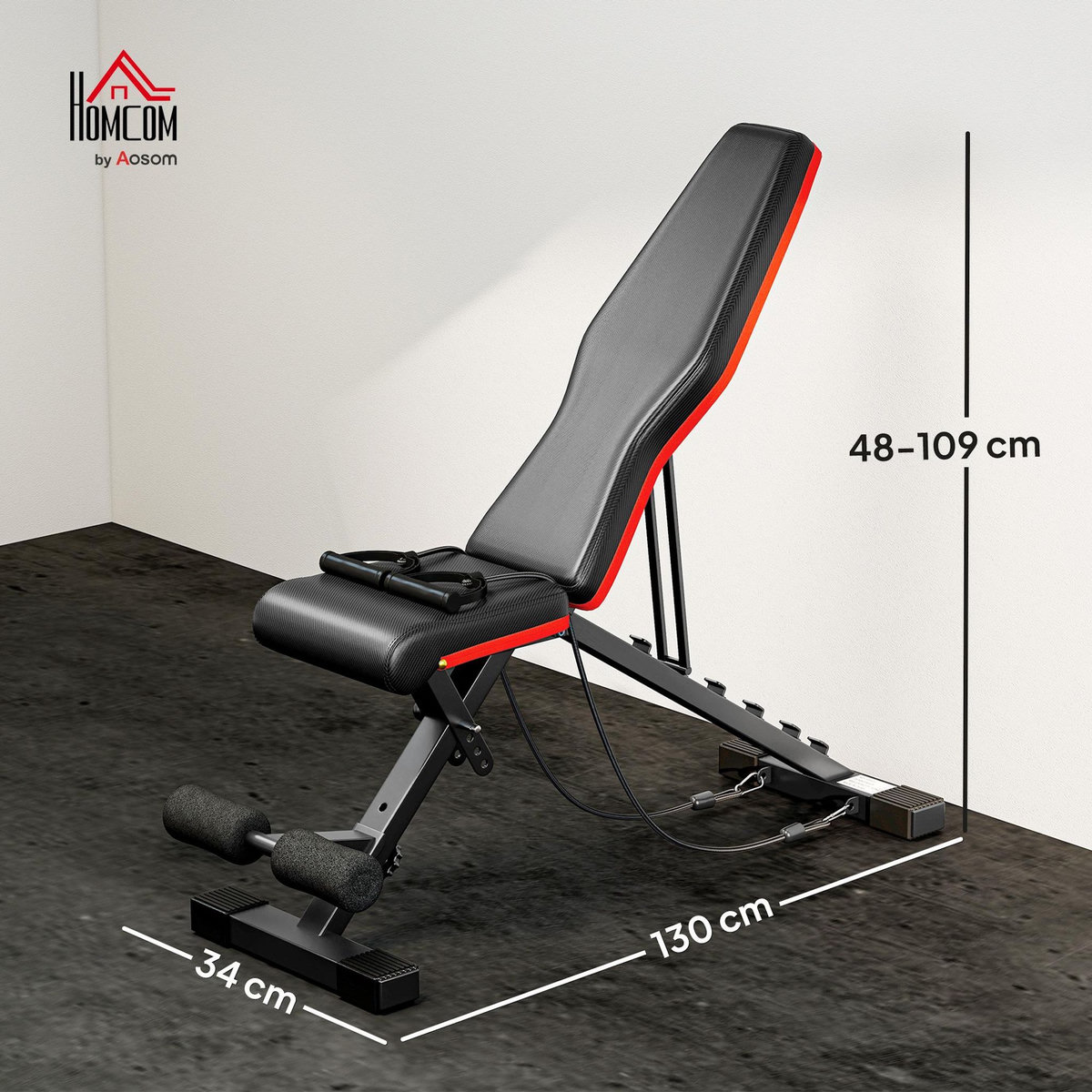 HOMCOM Banc de musculation pliable réglable 2 bandes de résistance incluses max. 120Kg