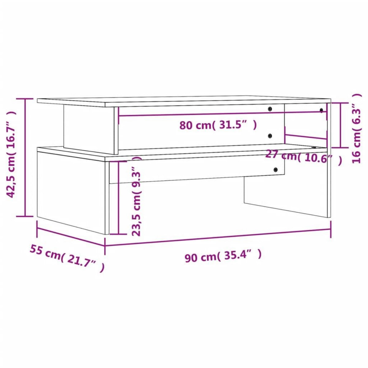 VIDAXL Table basse chene sonoma 90x55x42,5 cm bois d'ingenierie