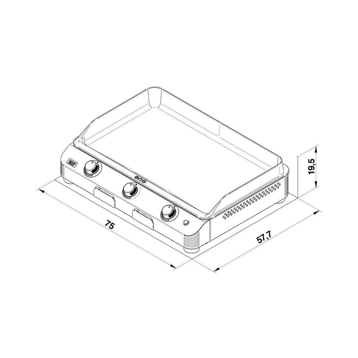 Eno Plancha gaz FUSION 75 cm Inox 3 brûleurs à poser, 70x40 cm