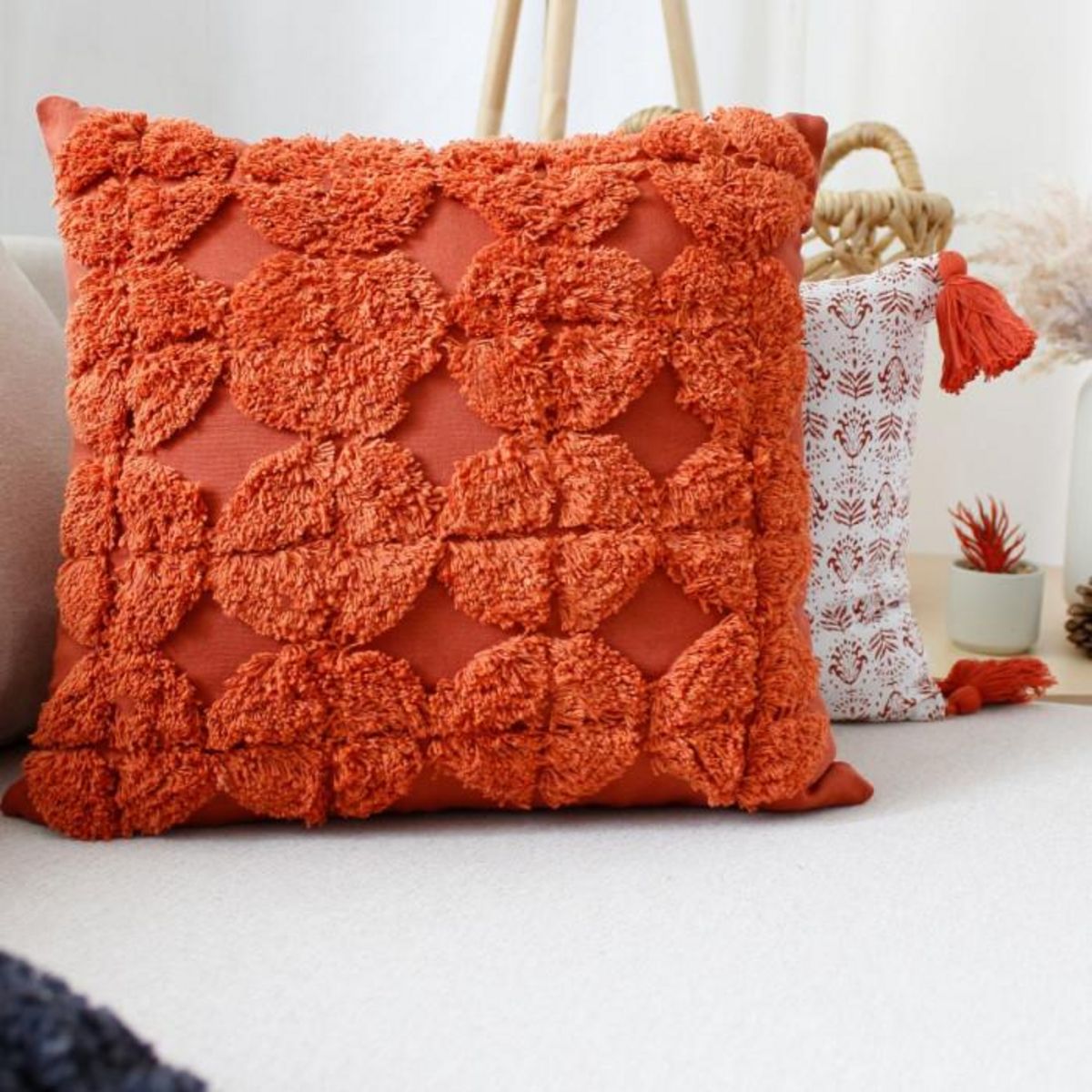 Paris Prix Coussin Déco Tufté  Bundi  40x40cm Terracotta