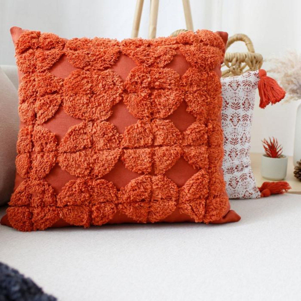 Paris Prix Coussin Déco Tufté  Bundi  40x40cm Terracotta