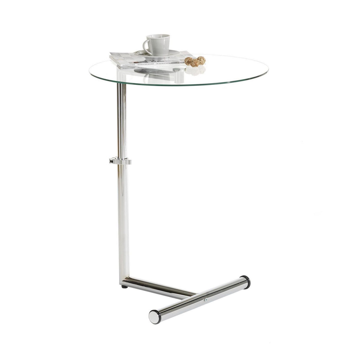 IDIMEX Table d'appoint LEONIE, métal chromé et verre trempé transparent