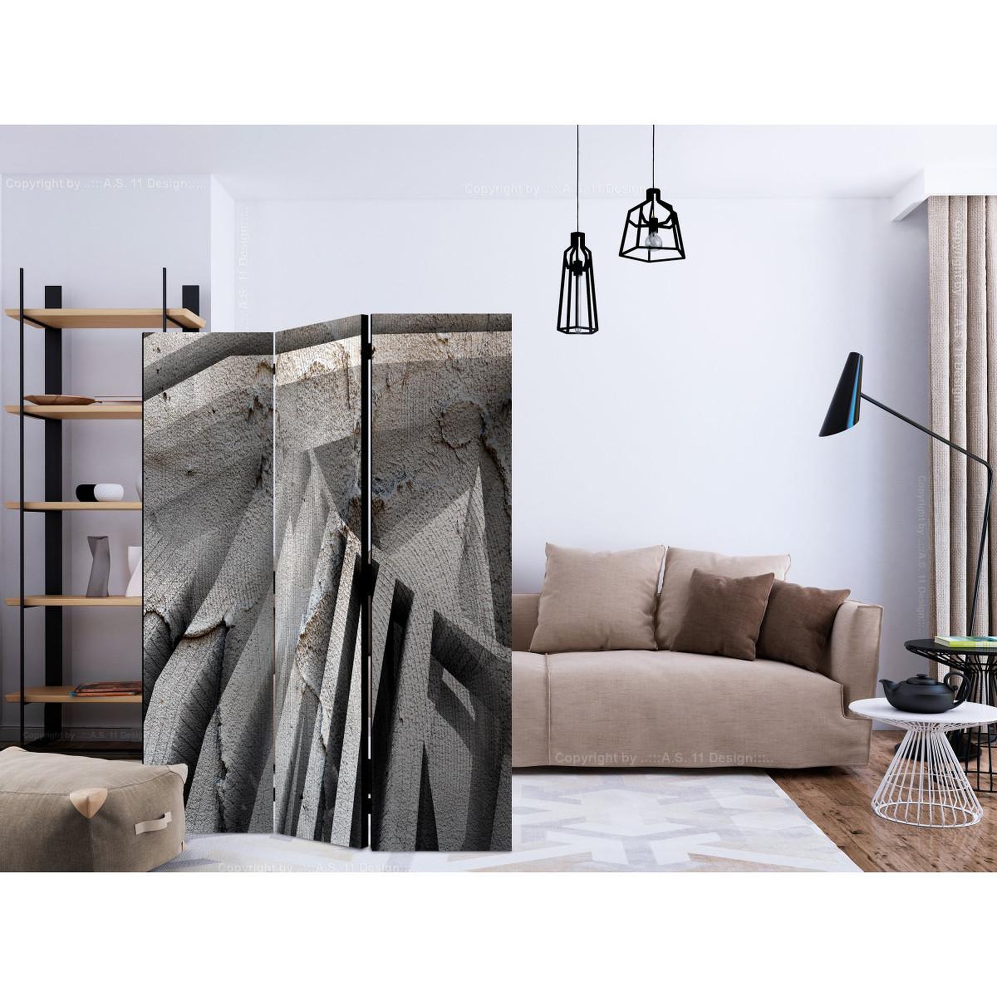 Voir la diapositive 2 : Paris Prix Paravent 3 volets  beton 3d  135x172cm