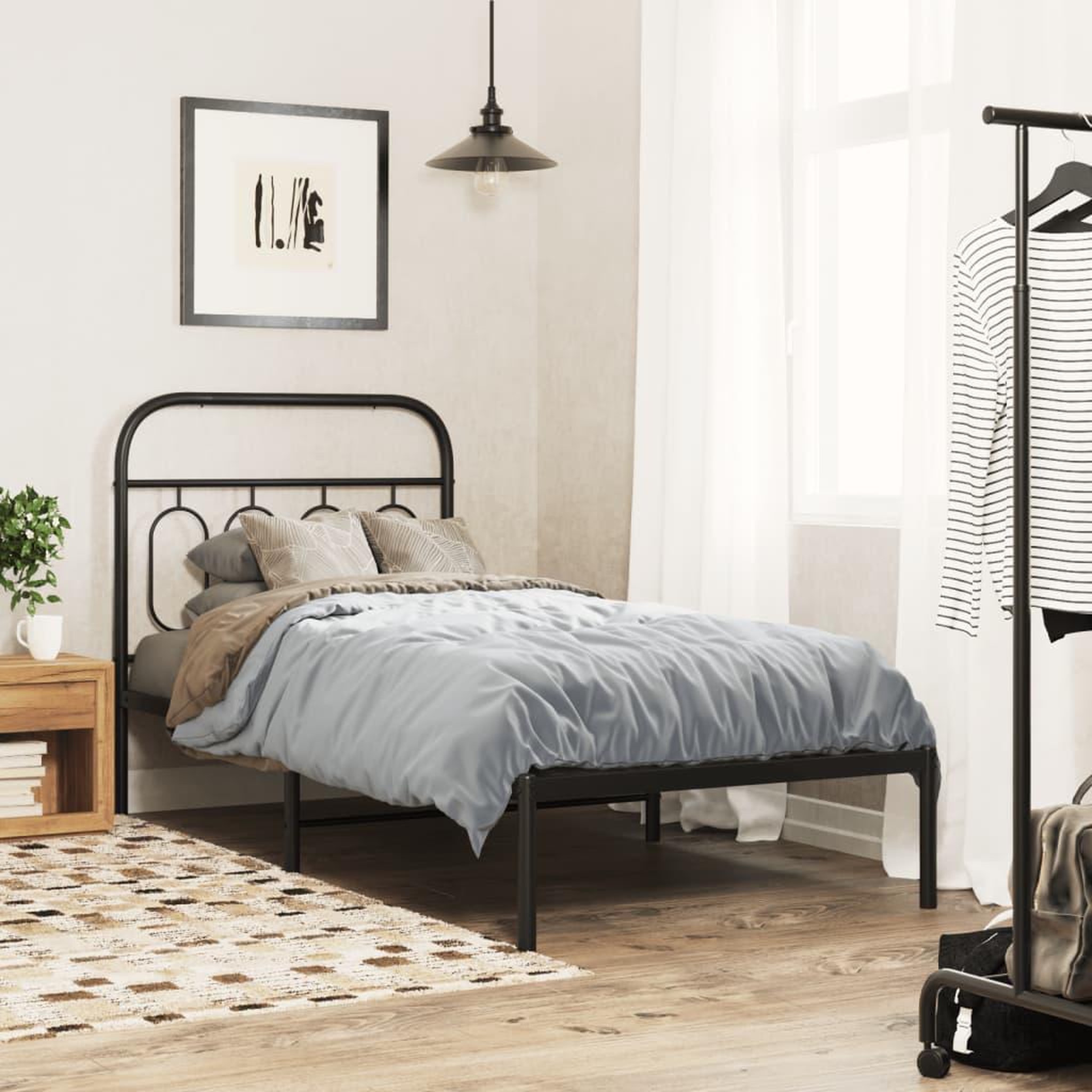 VIDAXL Cadre de lit metal sans matelas avec tete de lit noir 90x190 cm