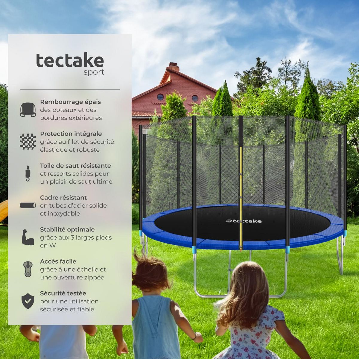 tectake Trampoline modèle B Ø 457 cm, certifié GS pour un maximum de sécurité noir/bleu