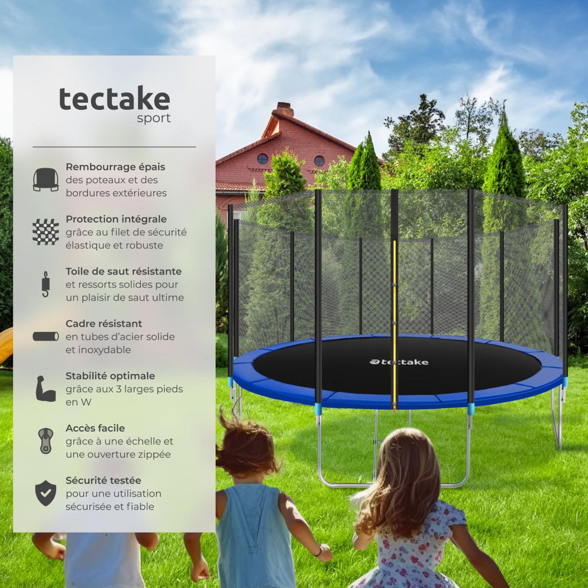 tectake Trampoline modèle B Ø 457 cm, certifié GS pour un maximum de sécurité noir/bleu