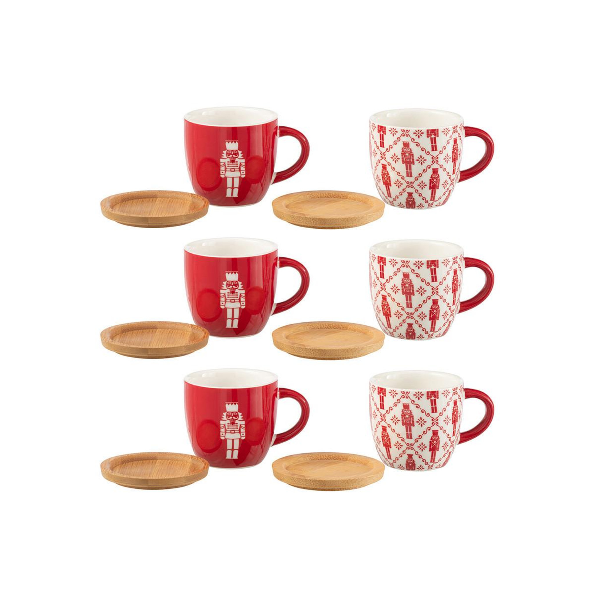 Voir la diapositive 2 : J-LINE Lot de 6 tasses à café & sous-tasses  casse-noisette  9cl rouge