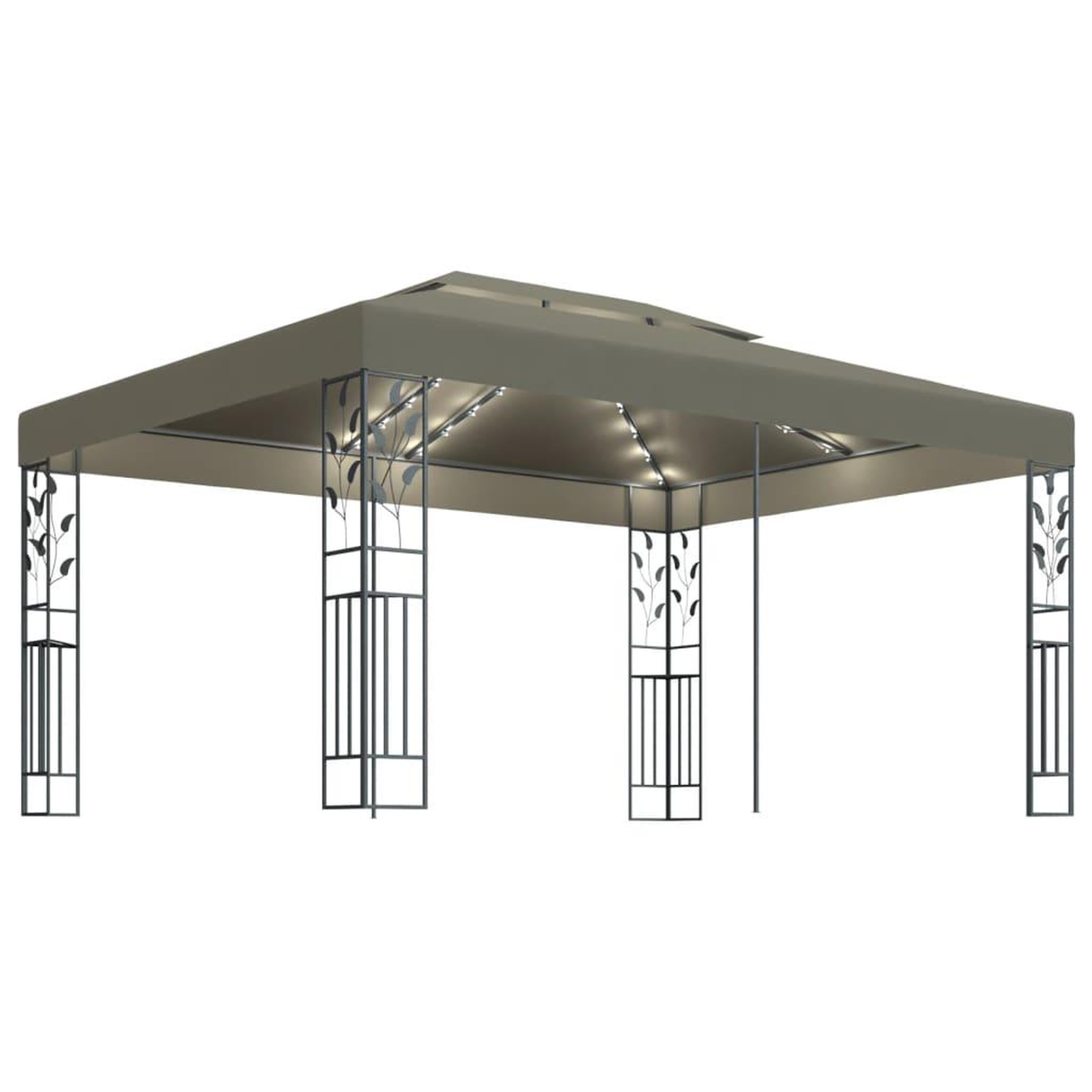 Voir la diapositive 2 : VIDAXL Tonnelle avec double toit et lumieres led 3x4 m taupe