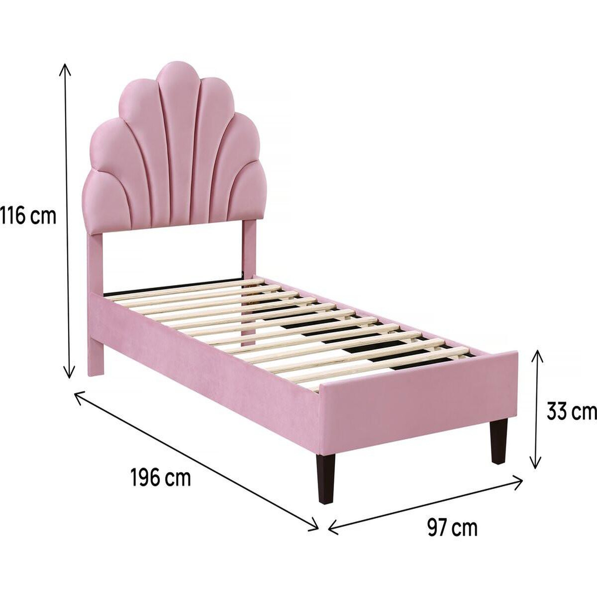 Voir la diapositive 3 : Habitat et Jardin Lit coquillage en velours  manon  - 90 x 190 cm - rose