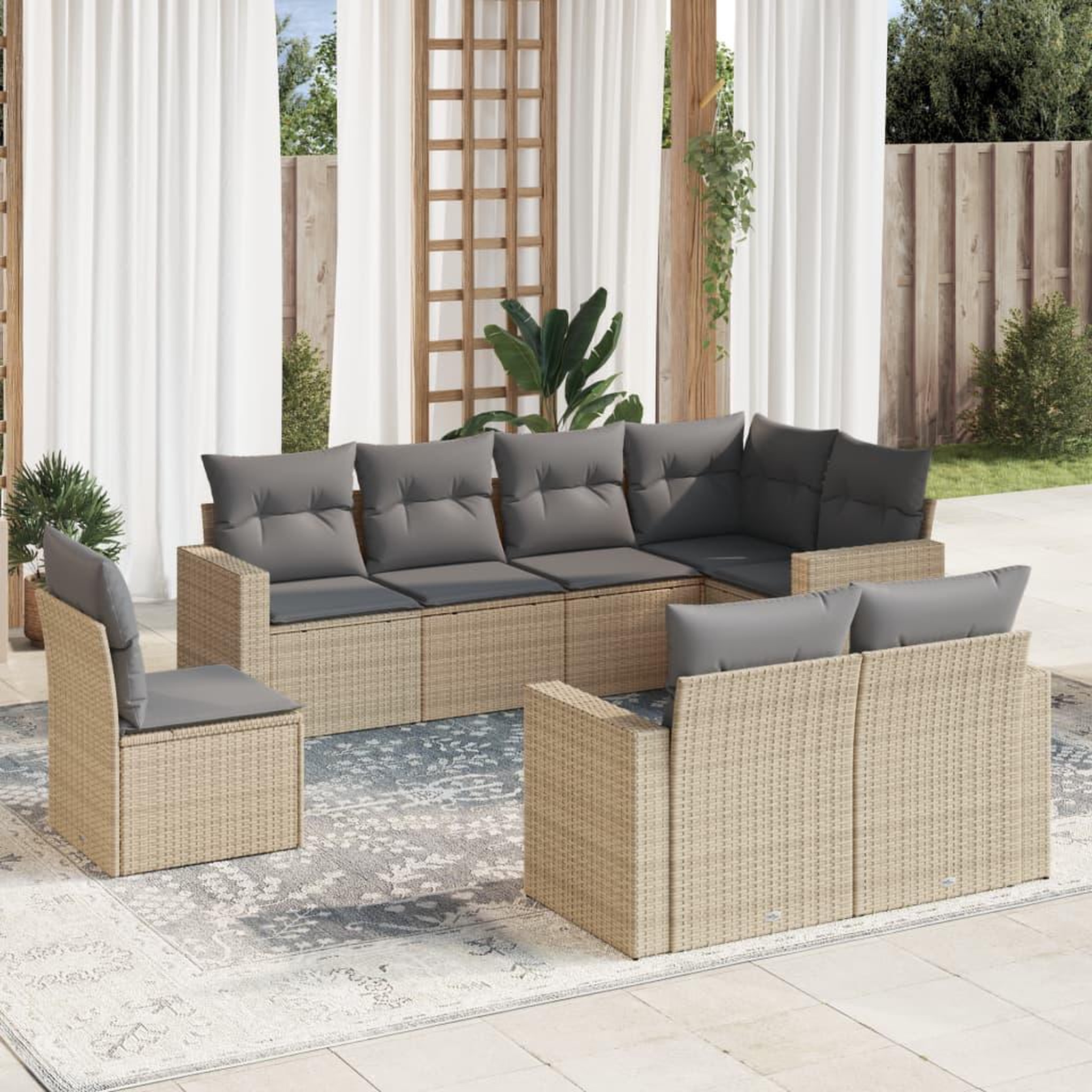 VIDAXL Salon de jardin avec coussins 8 pcs beige resine tressee