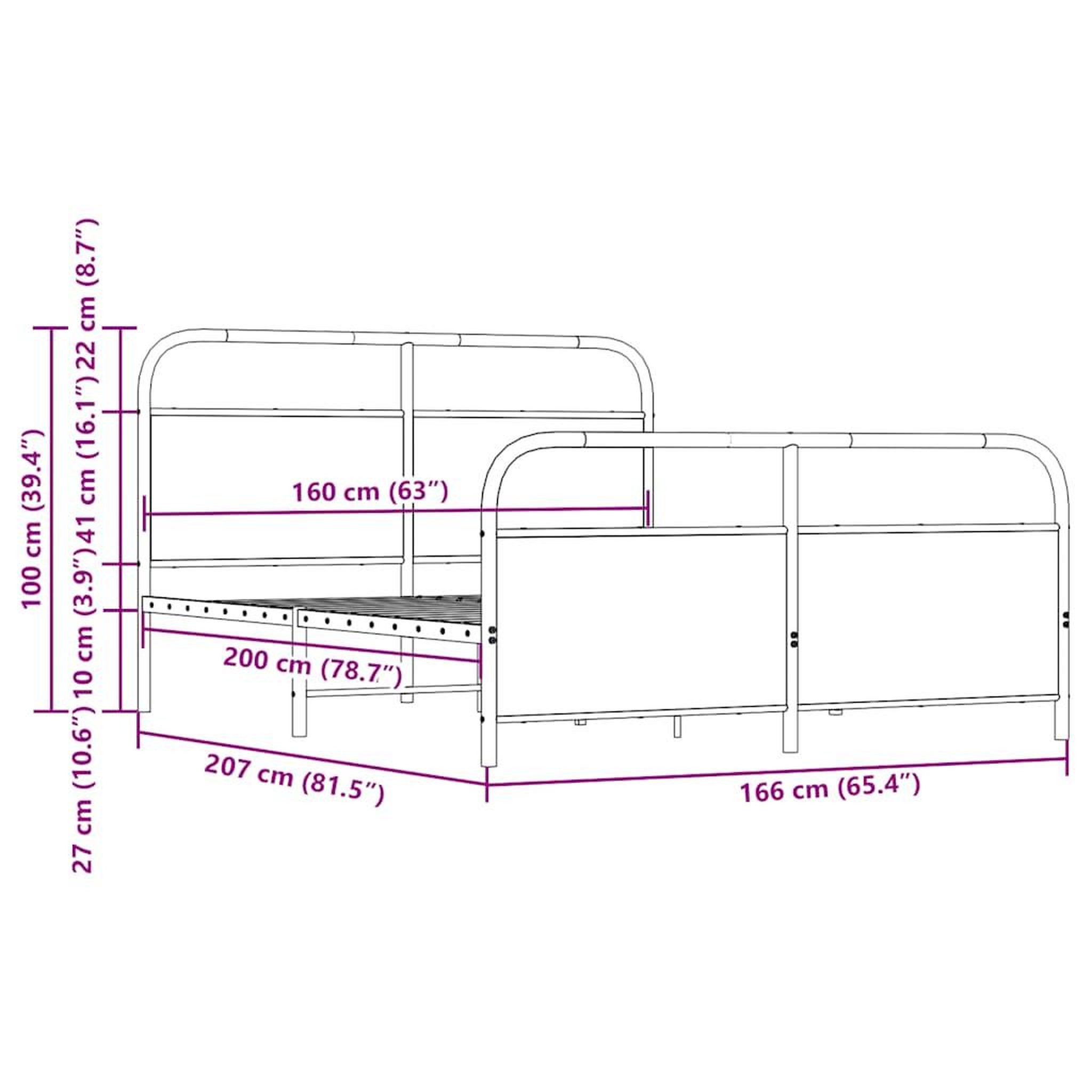 Voir la diapositive 6 : VIDAXL Cadre de lit en metal sans matelas chene fume 160x200 cm