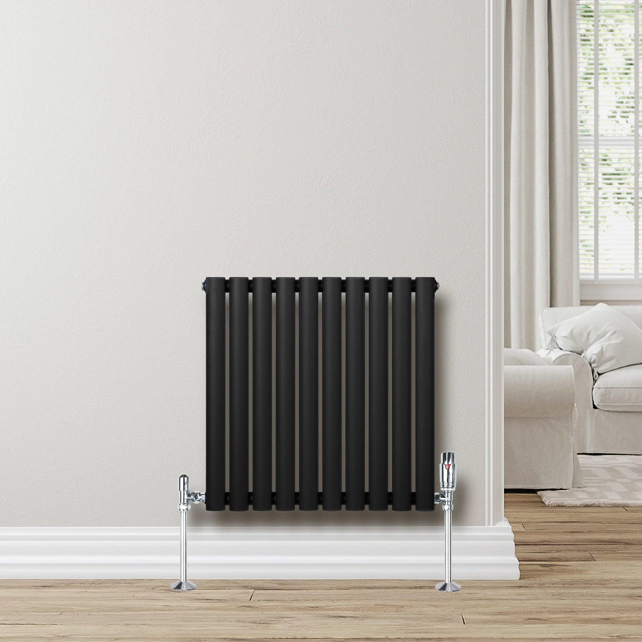 Voir la diapositive 4 : MONSTERSHOP Radiateur à colonnes ovales & vannes, 1 panneau - 600 x 600 mm