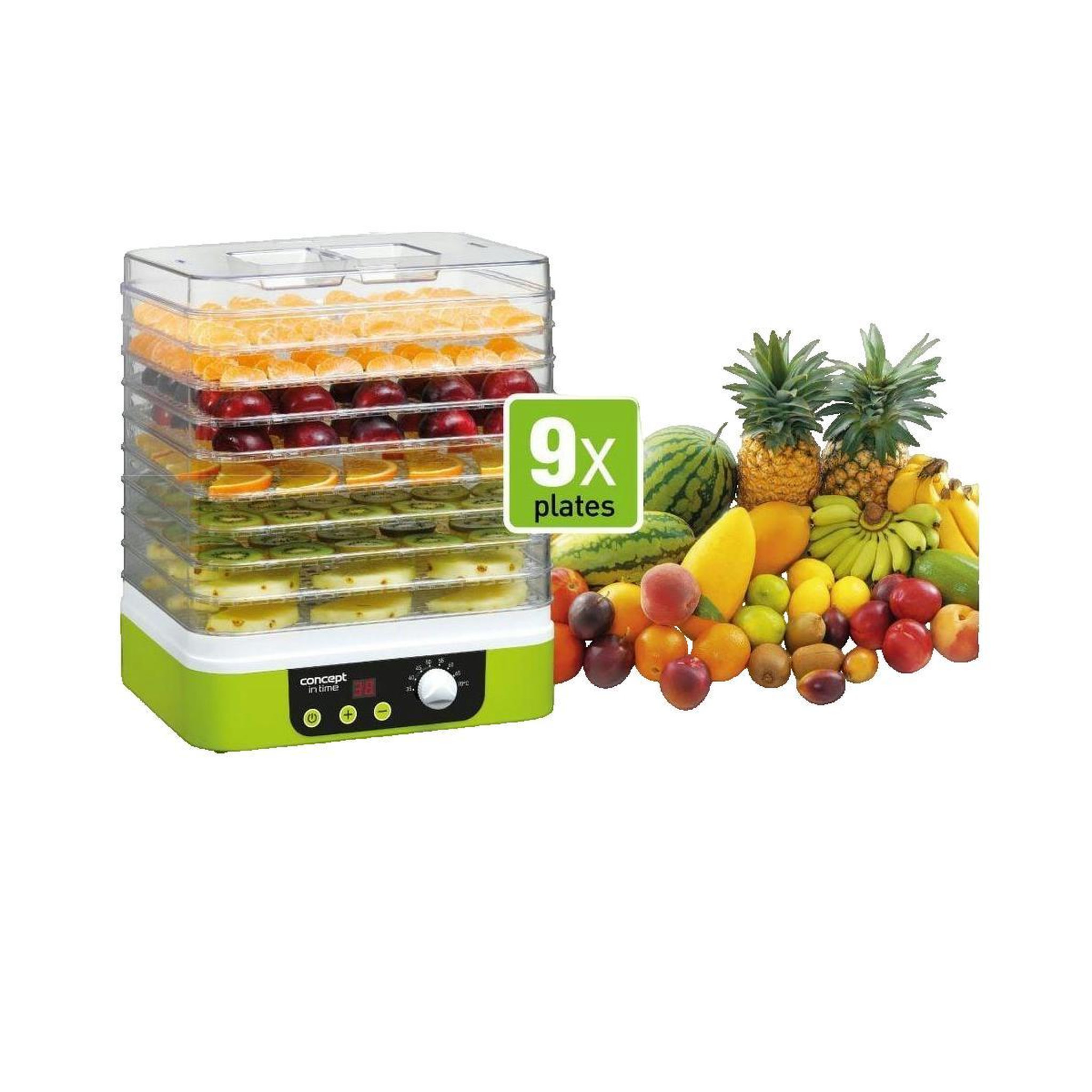 Voir la diapositive 2 : CONCEPT USINE Déshydrateur alimentaire Concept-Solution 9 plateaux, vert et blanc