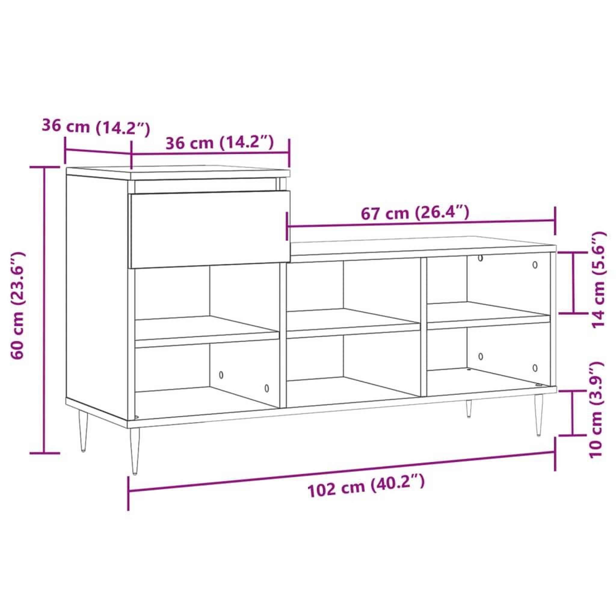 Voir la diapositive 6 : VIDAXL Armoire a chaussures Sonoma gris 102x36x60 cm Bois d'ingenierie