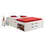 Voir la diapositive 1 : IDIMEX Lit fonctionnel SABRINA lit double pour enfant ou adulte en pin massif blanc, avec 2 tables de chevet et 4 tiroirs de rangements